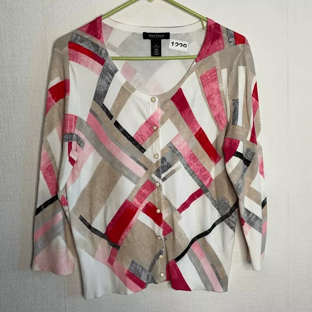 White House Black Market 3/4 Sleeve Snap Button Shimmer Cardigan Women M China